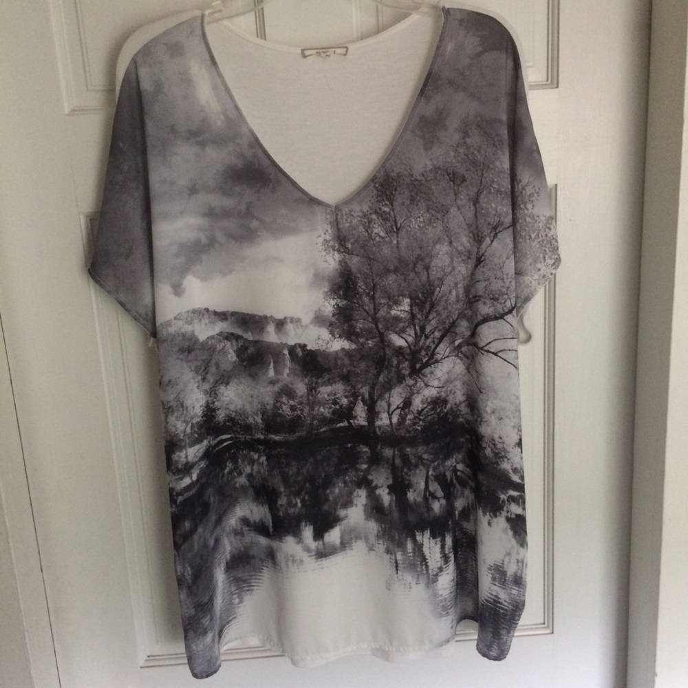 Sheer black and white landscape blouse